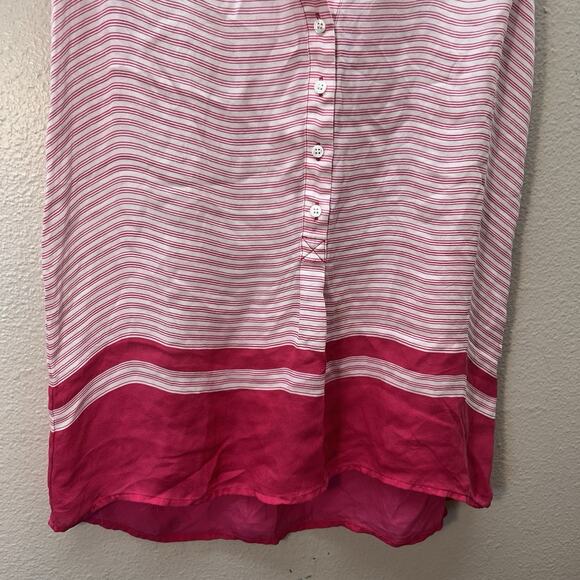 Joie Lightweight 100% Silk V-Neck Tank Womens XS Pink Striped Half Button Career - Picture 3 of 6